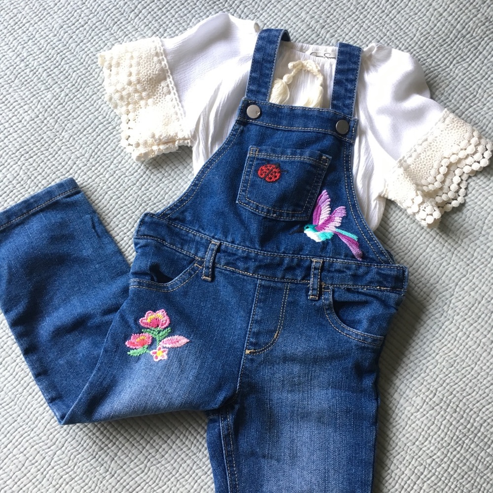 Embroidered Boho Toddler Denim Overalls